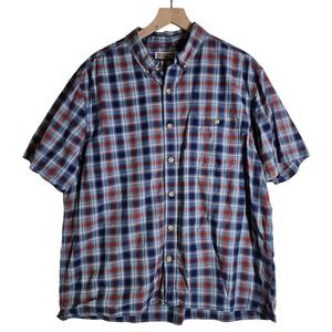 Duluth Trading Plaid Short Sleeve Button Front Shirt Men's XL‎ Blue Red